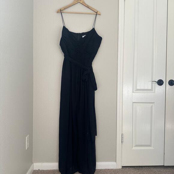 IEENA for Mac Duggal Black Flowy Faux Wrap Wide-Leg Jumpsuit, Chiffon, size XL - Picture 7 of 11